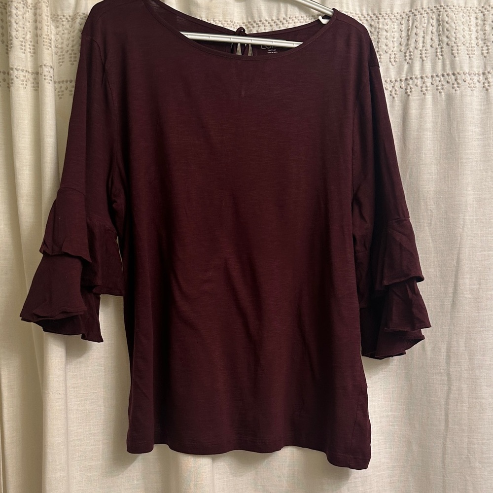 LOFT Women's Ruffle Sleeve Long Sleeve Top - Deep Burgundy